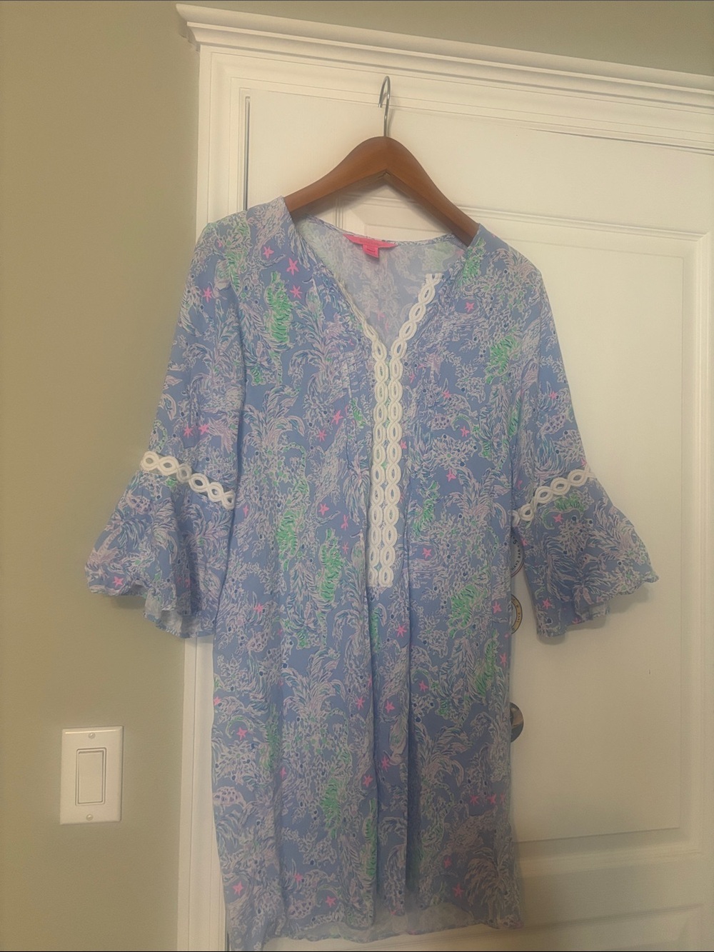 Lilly Pulitzer Blue Floral Lace-Trim Tunic Dress